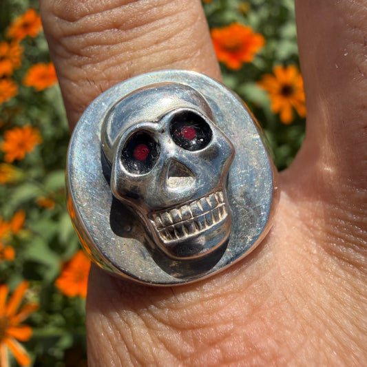 Mid-Century Sterling Silver Skull Signet Ring (13)