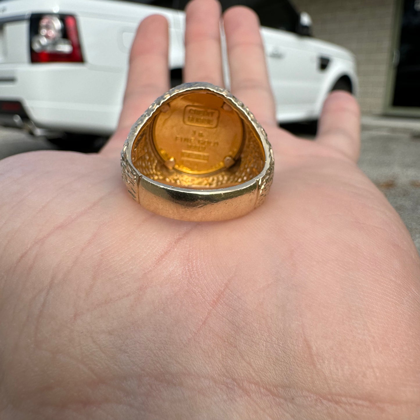 Vintage 24k Gold Credit Suisse Coin 14k Nugget Ring (8.75)