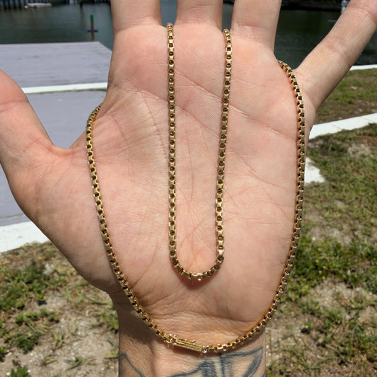 Vintage Solid 18k Yellow Gold Heavyweight Venetian Box Link Necklace (22”)