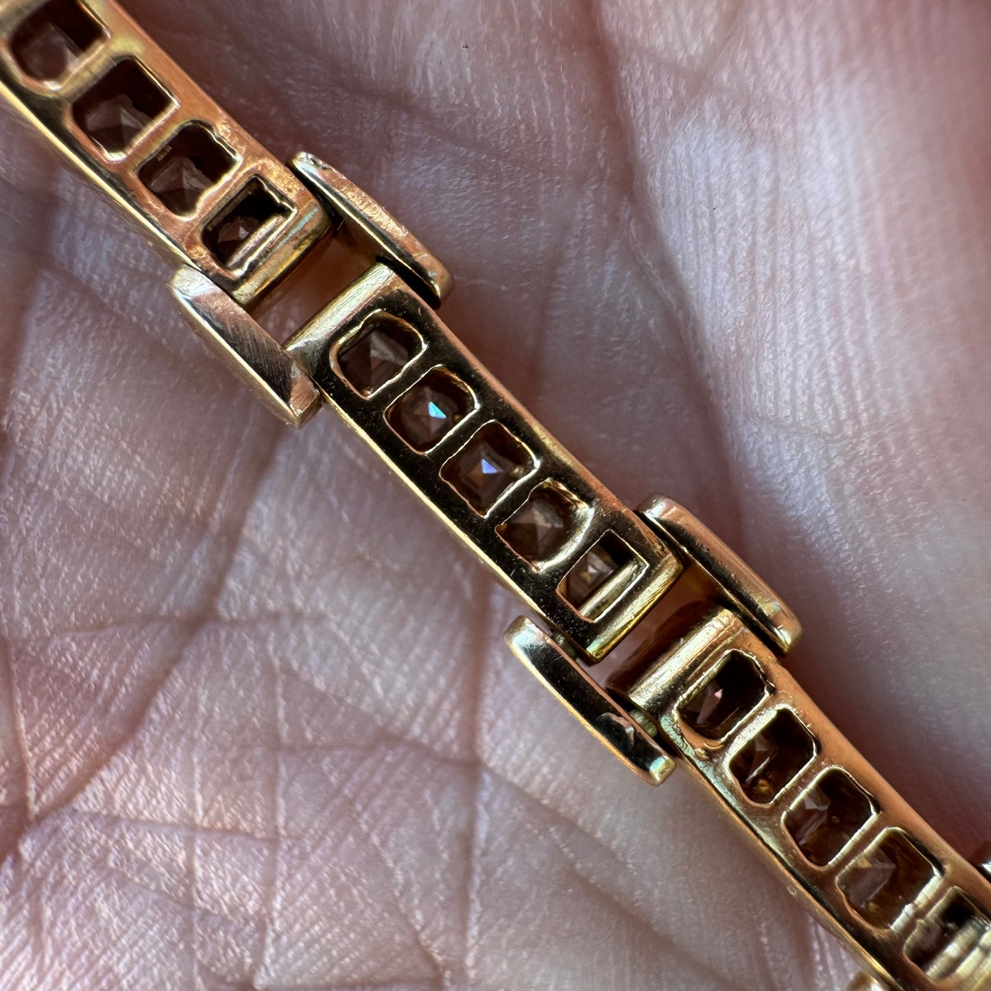 Vintage Custom Hand Crafted Solid 18k Yellow Gold 3.5CTW Natural Princess Cut Diamond Bracelet (6.5”)