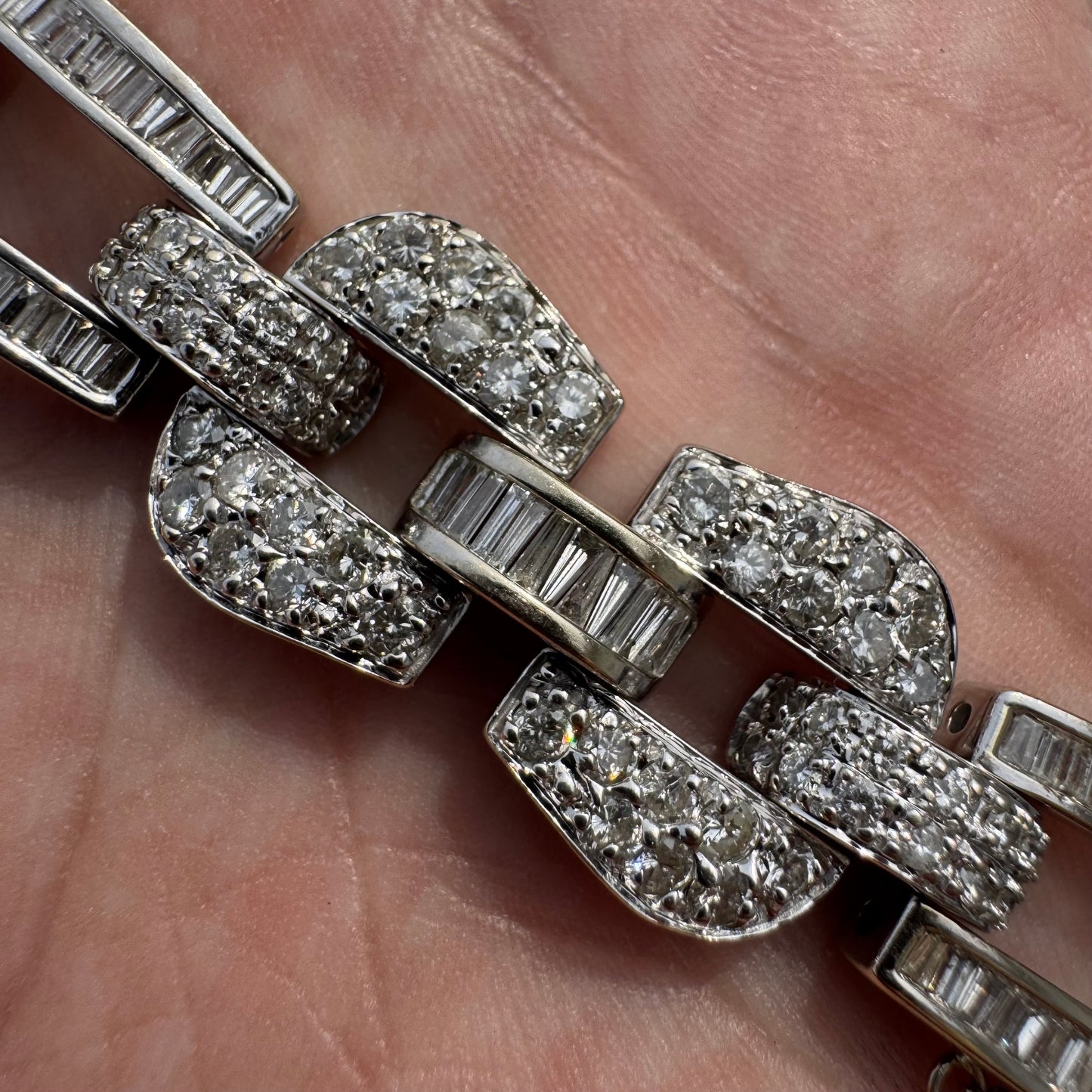 Art Deco Solid 18k White Gold Heavyweight 12.5ctw Natural Diamond Bracelet (8”)