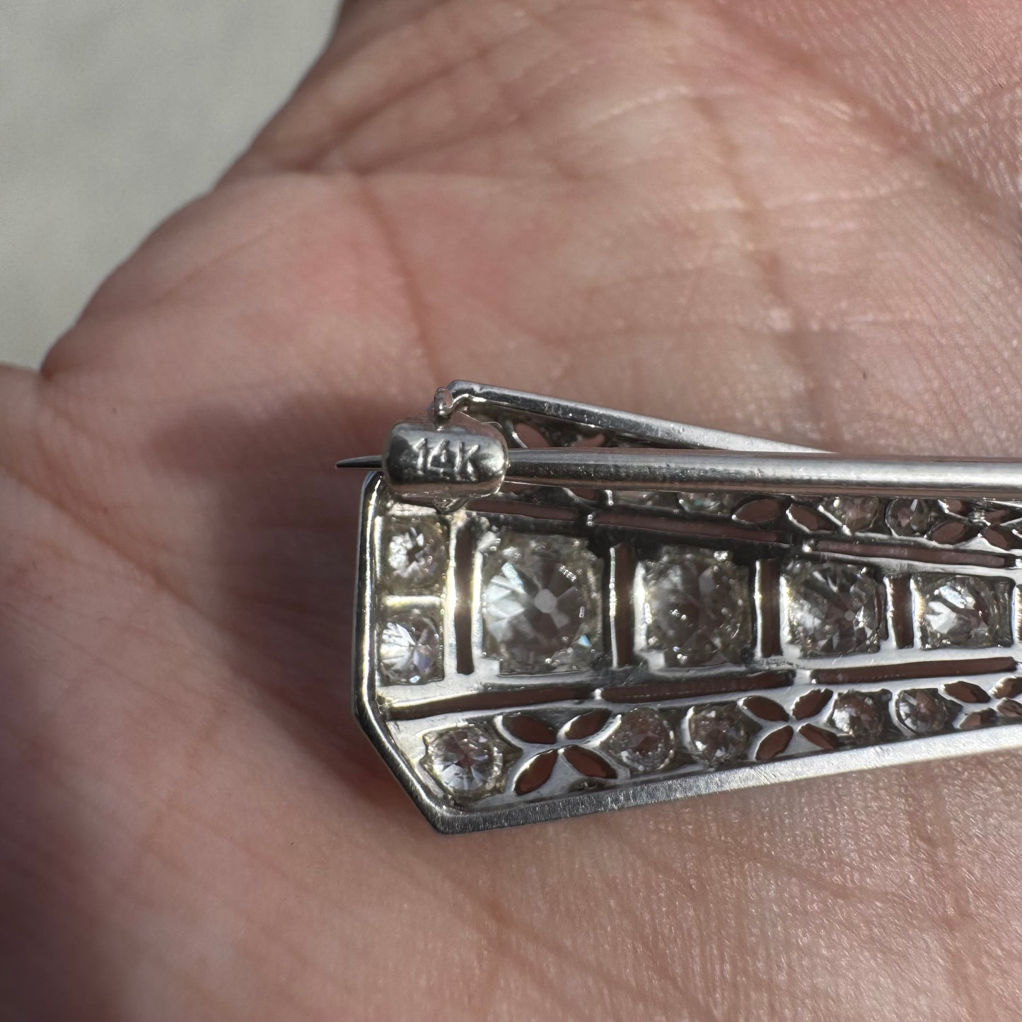 Victorian Solid Platinum 4.25ctw Natural Old Mine Cut Diamond Brooch