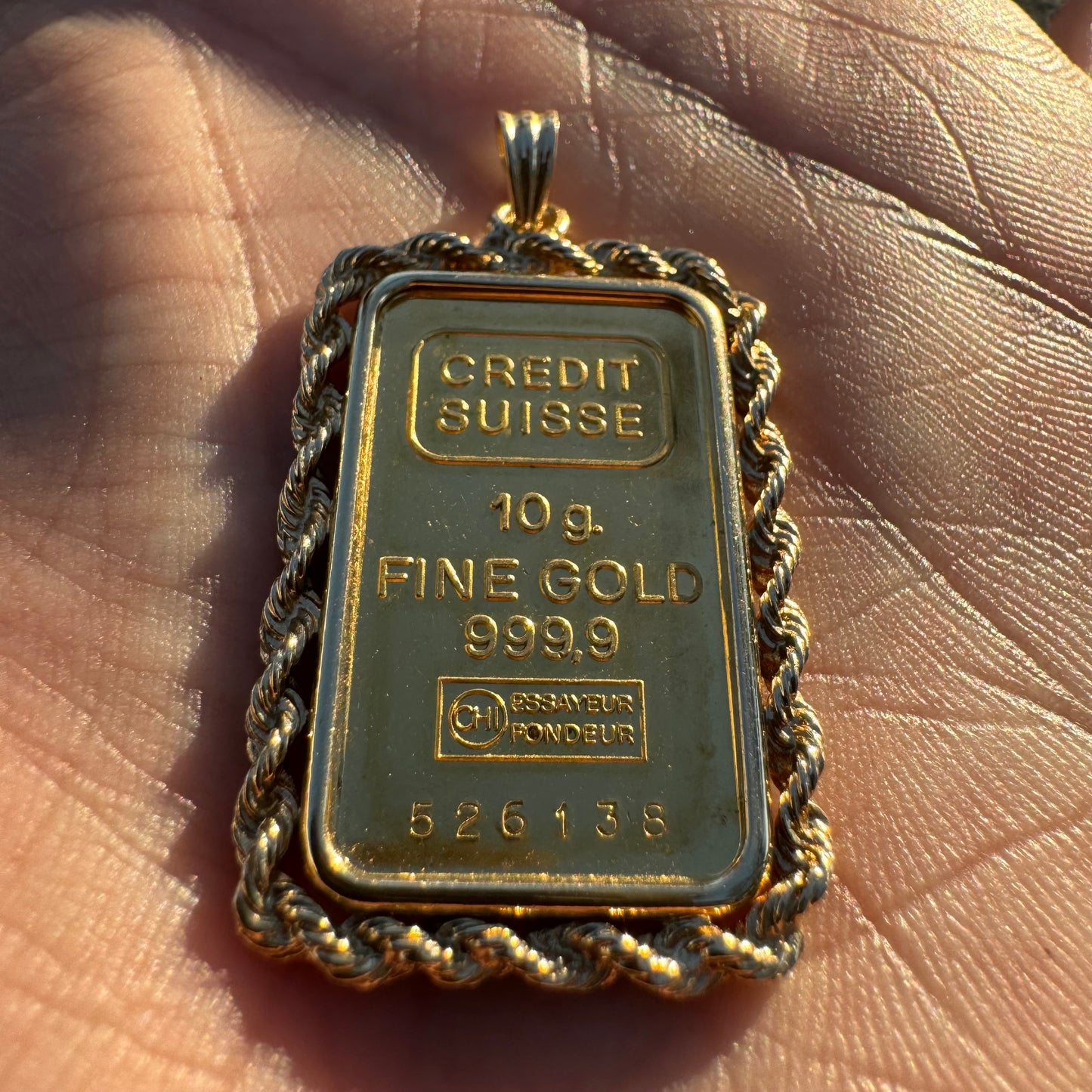 Vintage Pure .999 24k Gold 10g Credit Suisse Bullion Pendant