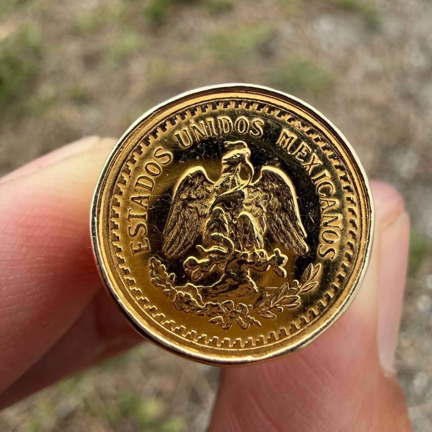 Mid-Century Solid 14k Yellow Gold Mexican $2.5 Peso Gold Coin Ring (6)