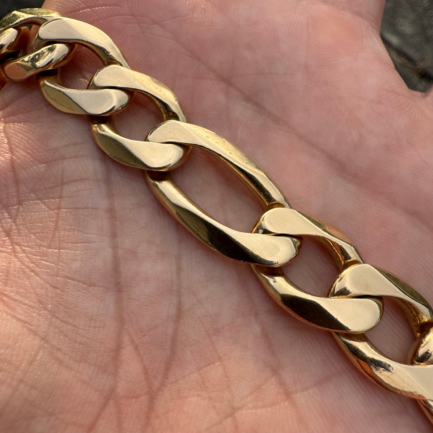Vintage Solid 14k Yellow Gold Heavyweight Figaro Link Bracelet (8”)