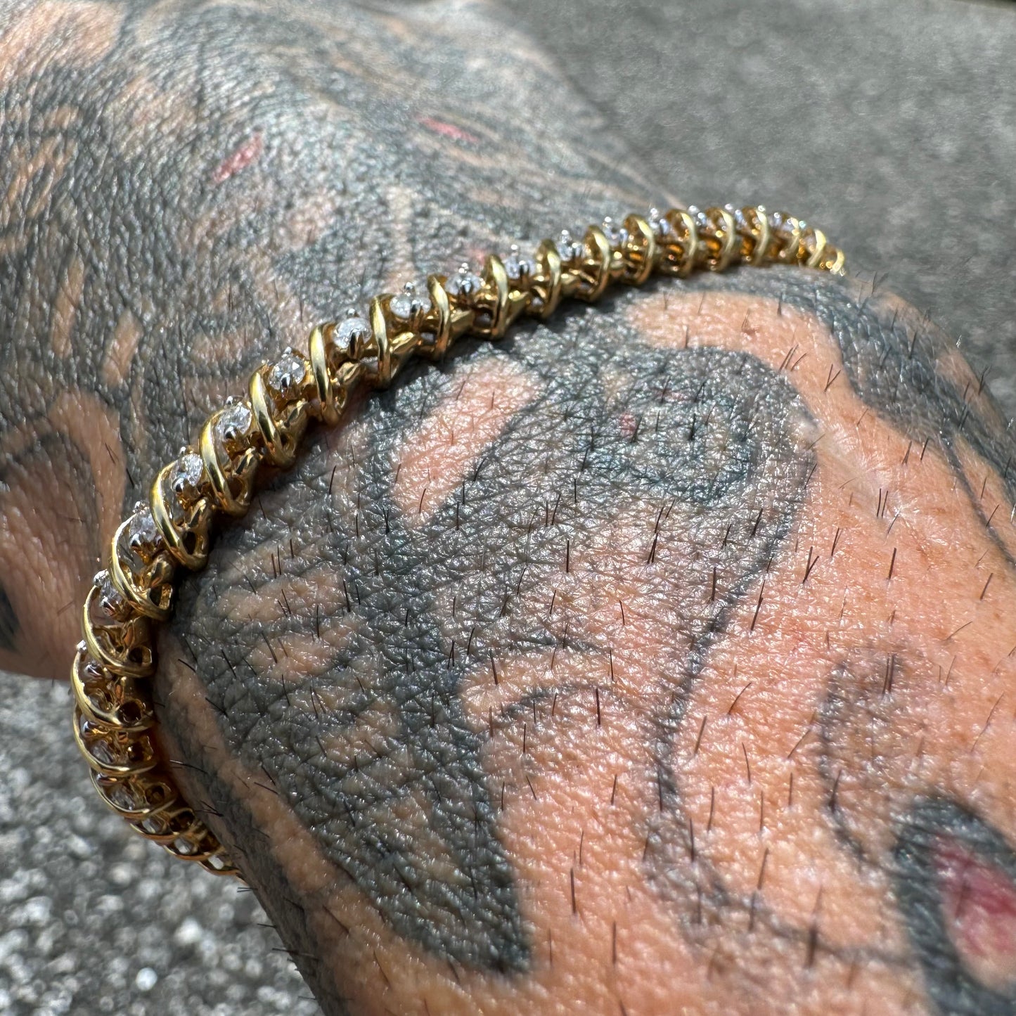 Vintage Solid 18k Yellow Gold 2.0ctw Natural Diamond Tennis Bracelet (7.25”)