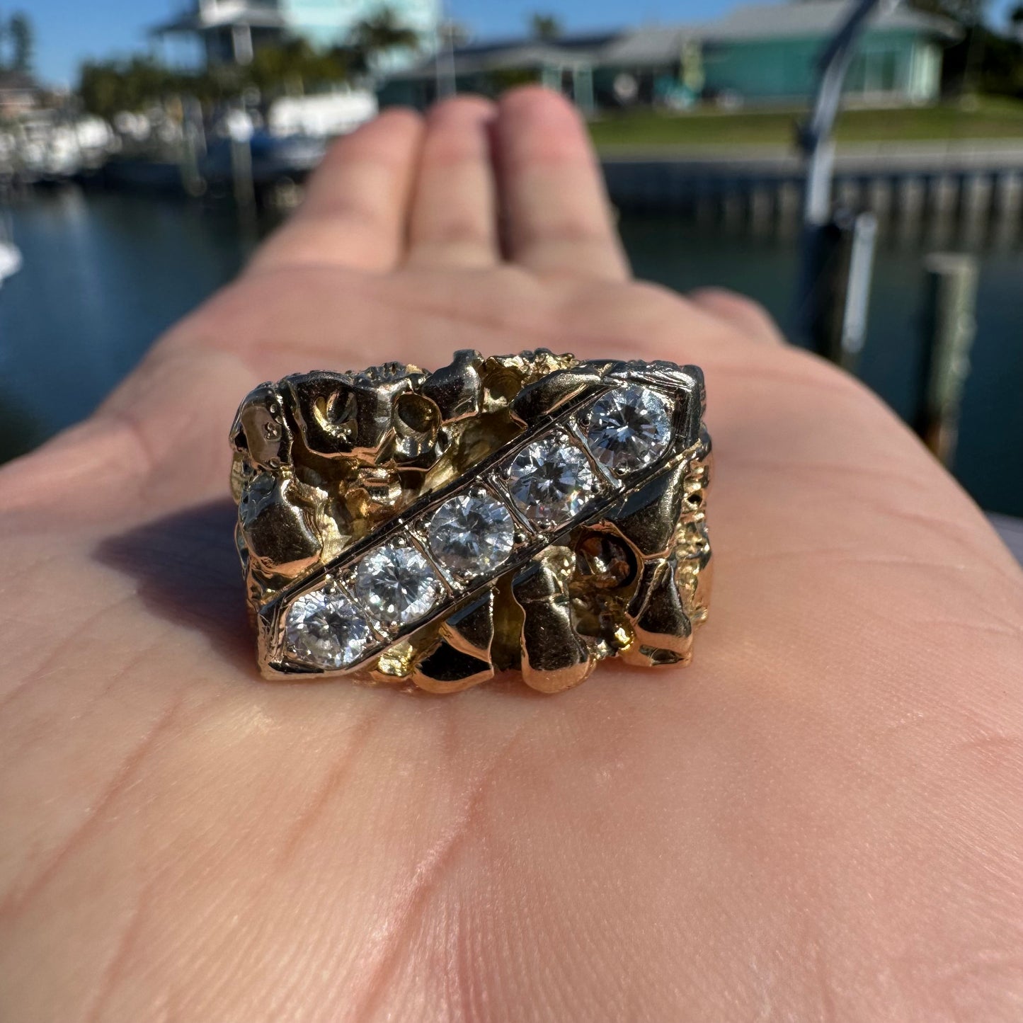 1980’s Solid 14k Yellow Gold 1.25ctw Natural Diamond Nugget Ring (11)