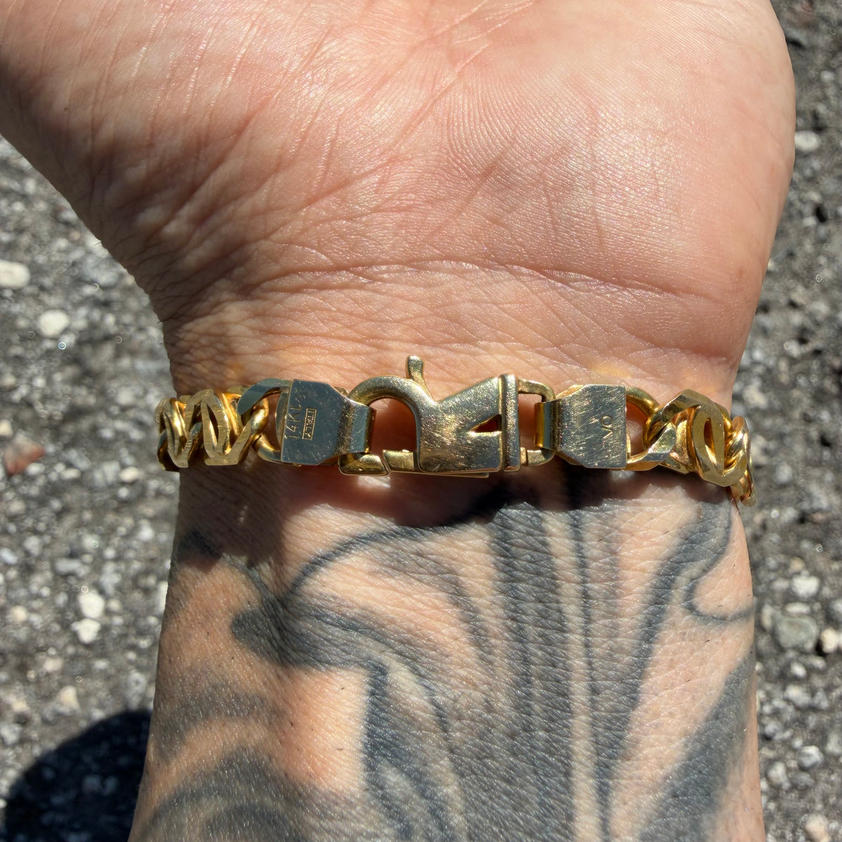 Vintage Solid 14k Italian Yellow Gold Fancy Tigers Eye Link Bracelet (8.5”)