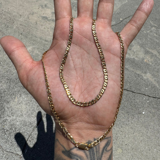Vintage Solid 14k Italian Yellow Gold Knife Edged Tigers Eye “Chanel Link” Necklace (24”)