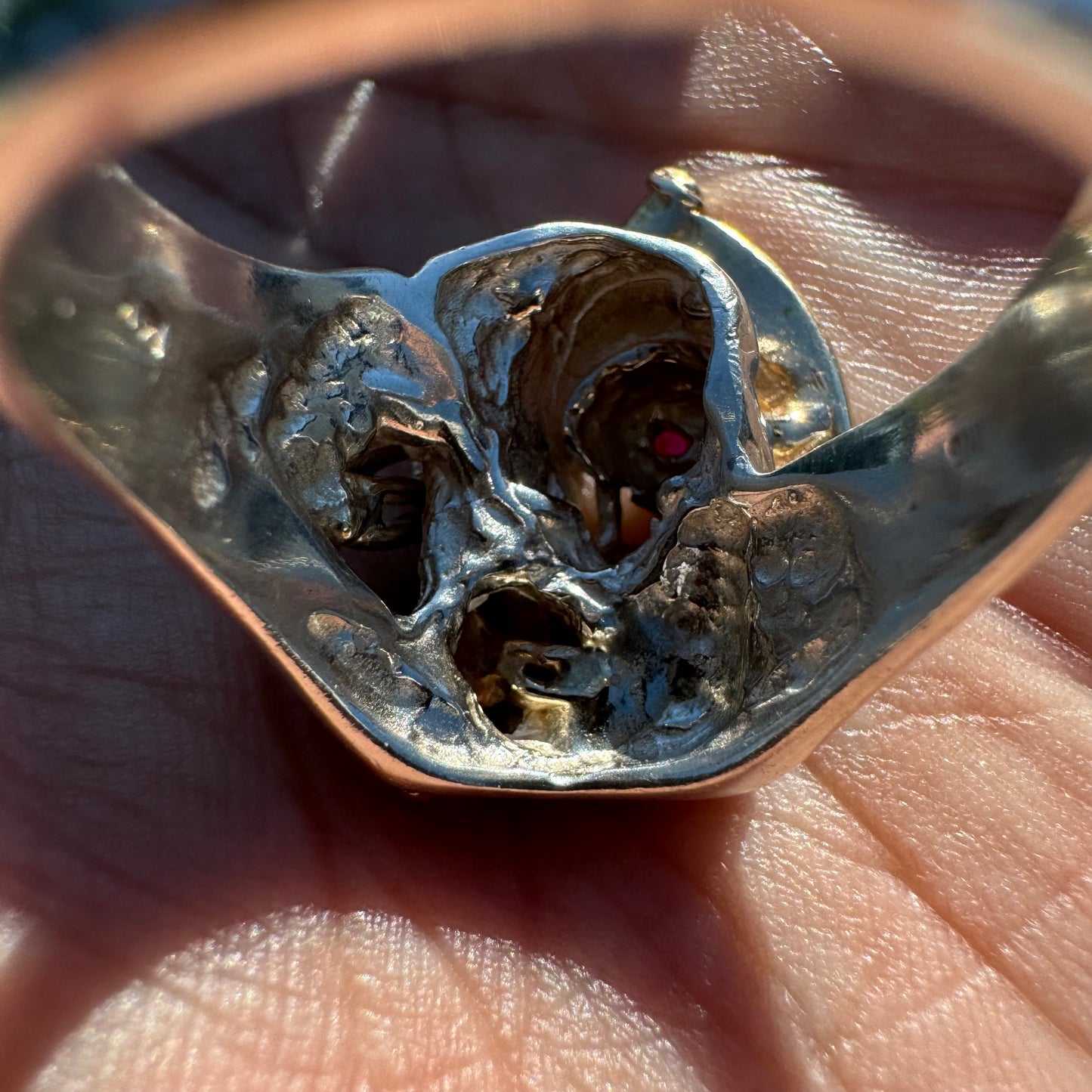 Vintage 14k Yellow Gold And Sterling Silver Grim Reaper Ring (11.75)
