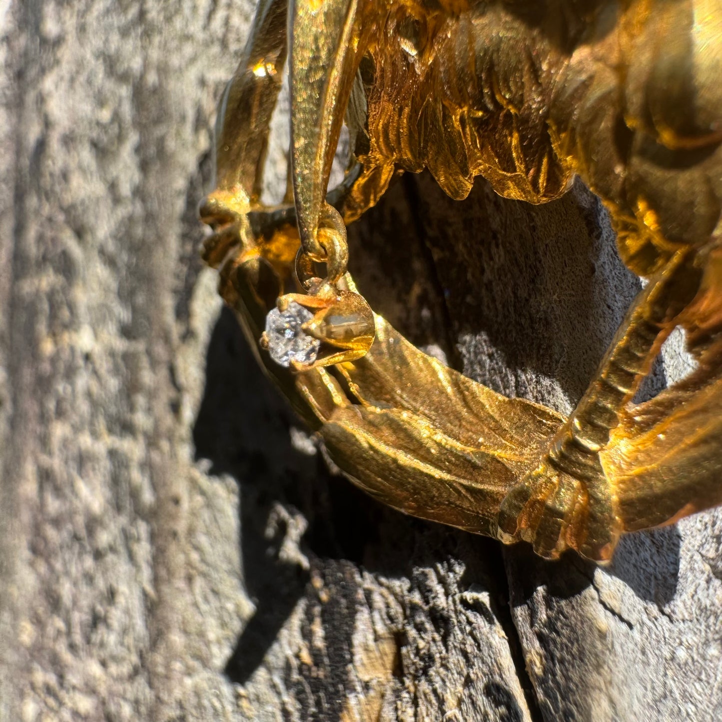 Antique Solid 19.1k Old Mine Cut Diamond Crow Pendant