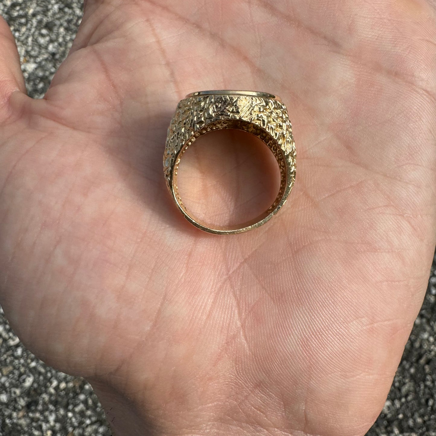 Vintage 24k Gold Credit Suisse Coin 14k Nugget Ring (8.75)