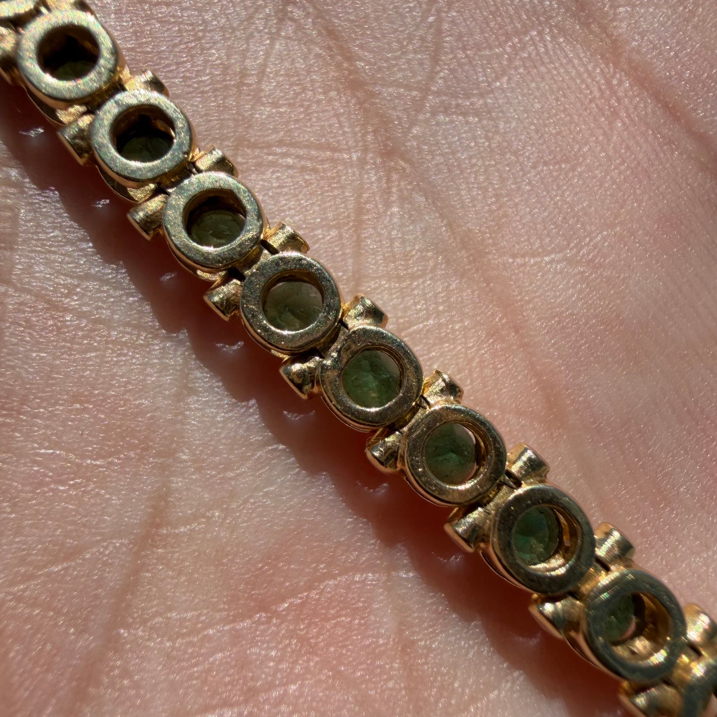 Vintage Solid 14k Yellow Gold 4.5ctw Natural Emerald Tennis Bracelet (7.5”)