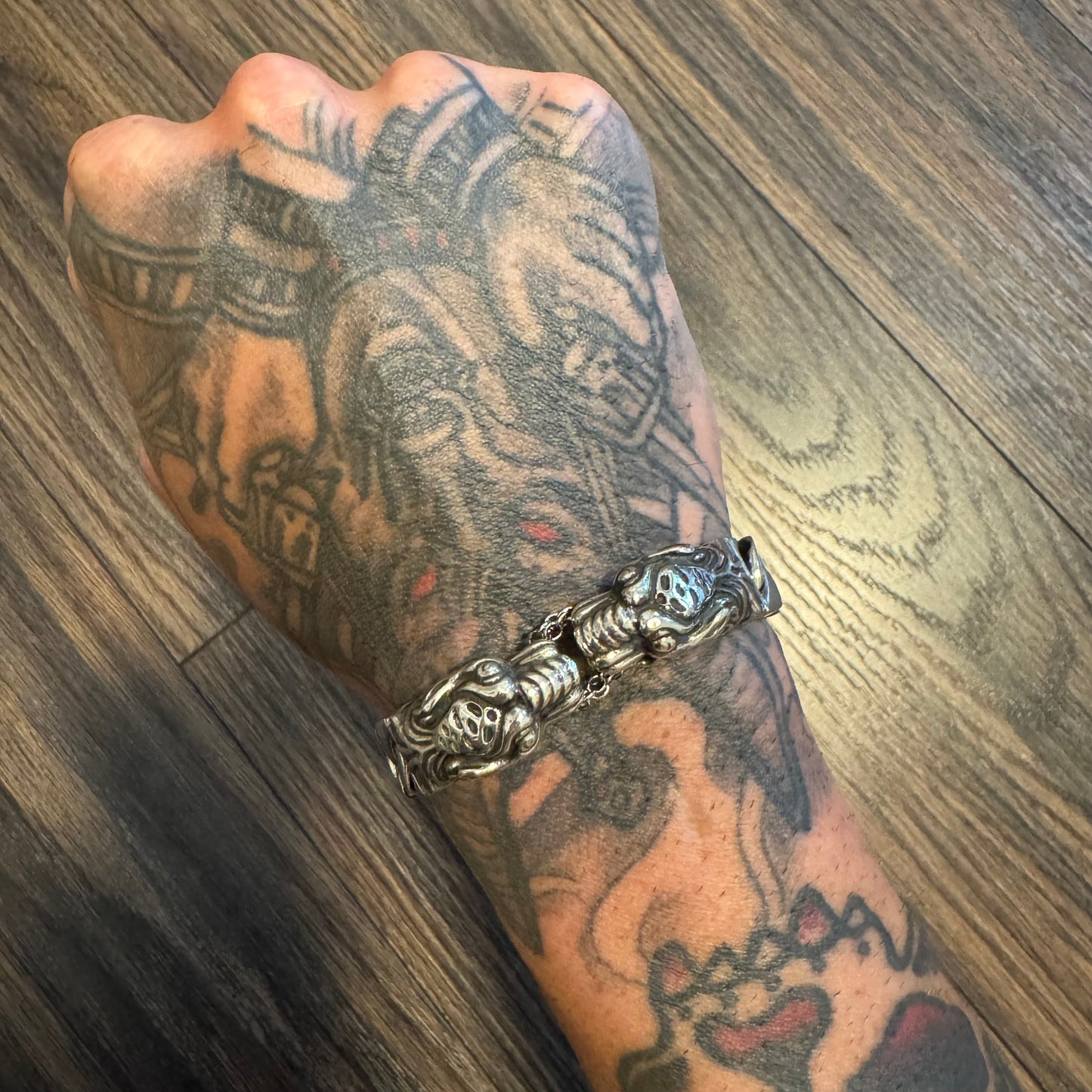 Gucci Solid Sterling/.925 Double Tiger Cuban Link Bracelet (Size:16/6.75”)
