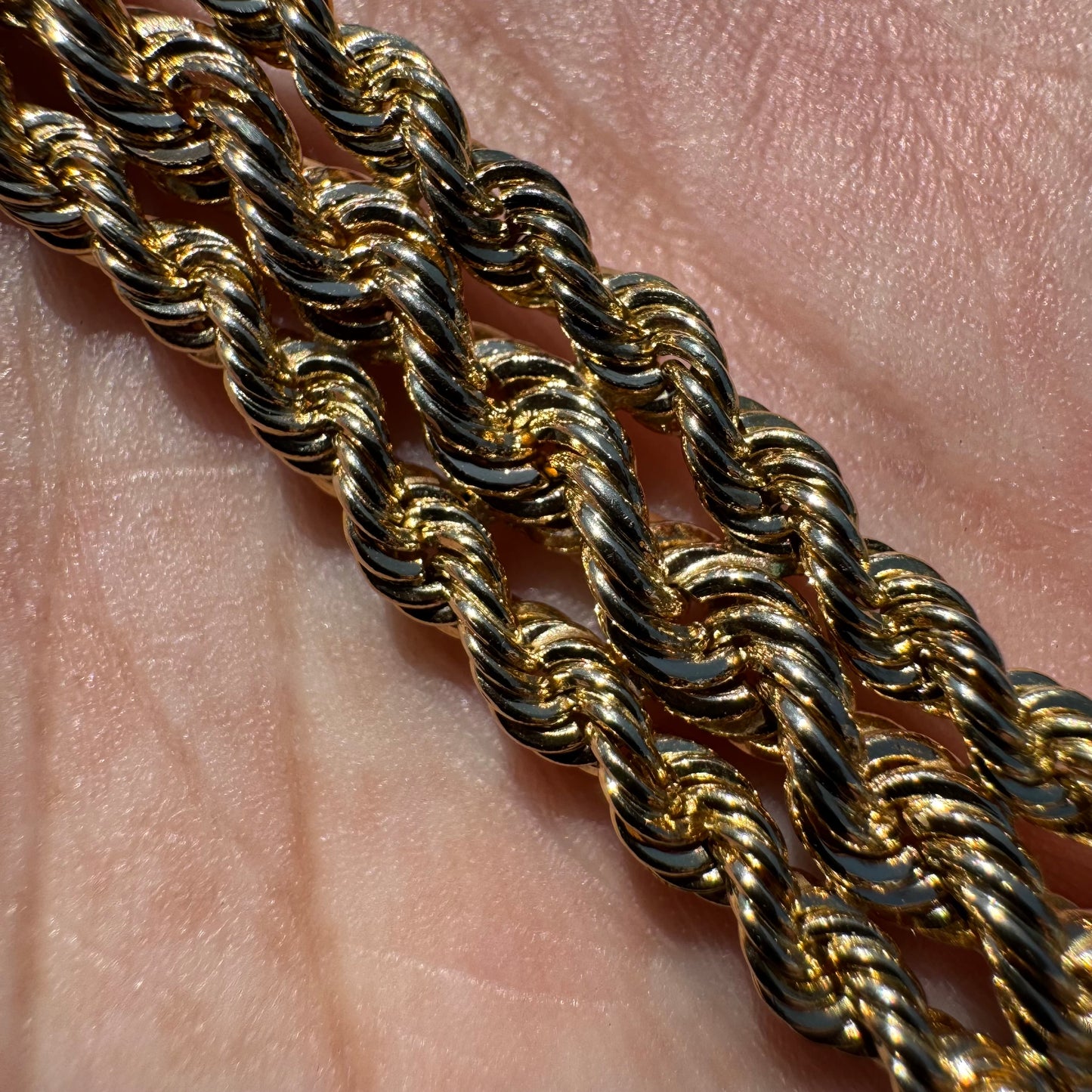 Vintage Custom Solid 14k Yellow Gold 1.0ctw Natural Diamond “B” Nameplate Triple Rope Bracelet (8”)
