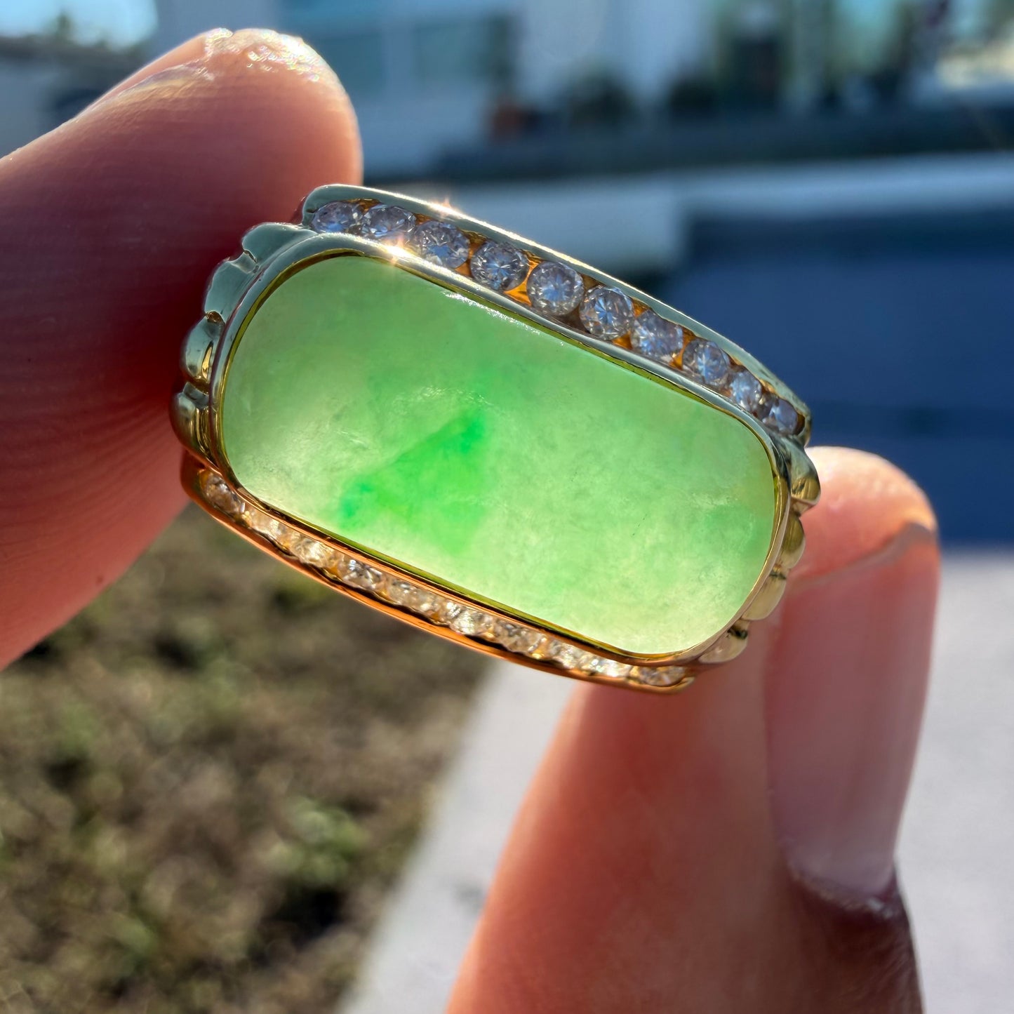 Vintage Solid 18k Yellow Gold Jade And Diamond Ring (7)