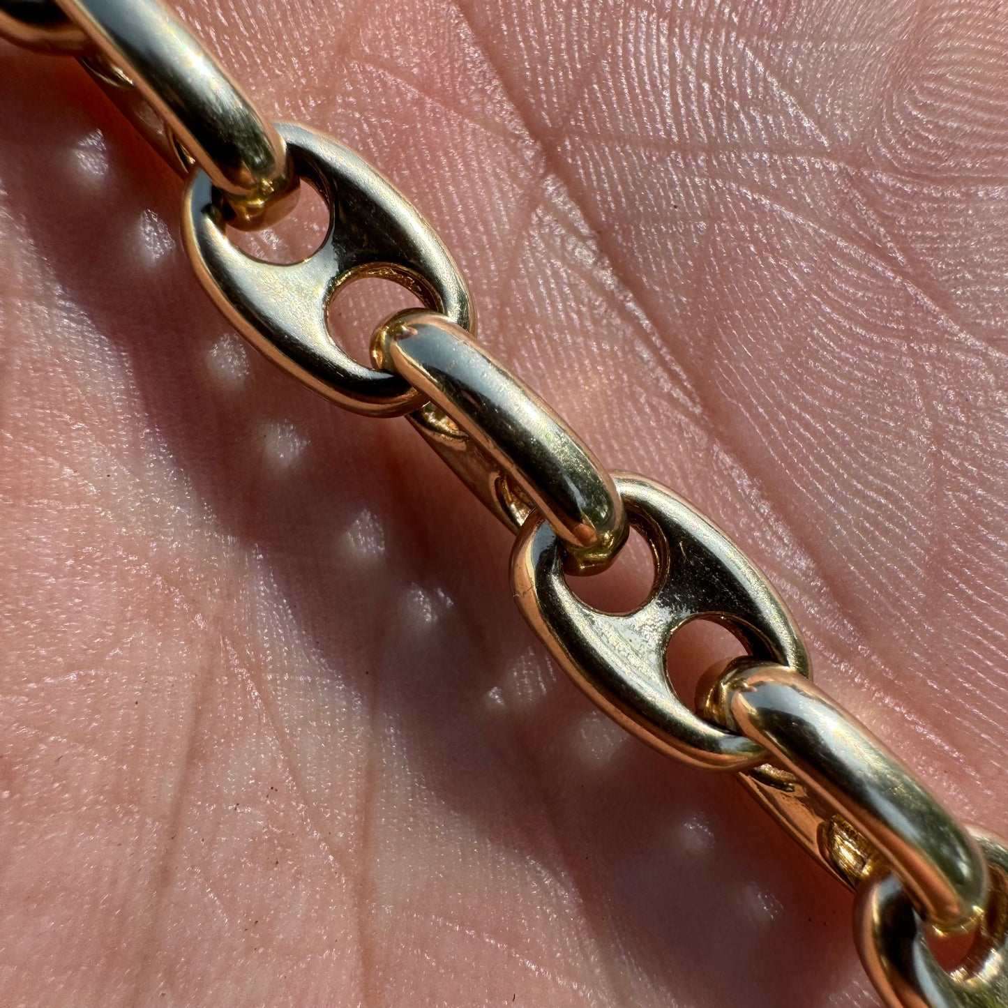 Vintage Solid 14k Yellow Gold Heavy Chaine D Ancre Puffed Gucci Link Bracelet (9”)