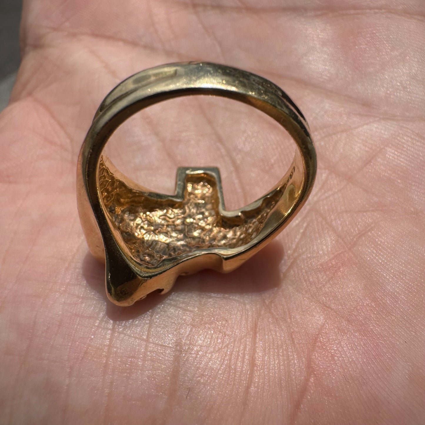 1980’s Solid 14k Yellow Golf Heavyweight Texas Nugget Ring (9.5)