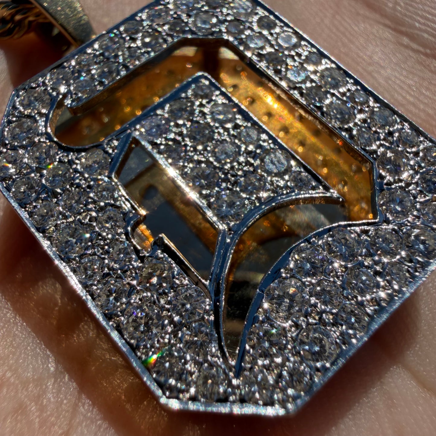 Vintage Custom Made Solid 14k Yellow Gold 3.25ctw Natural VS Diamond Encrusted “D” Pendant