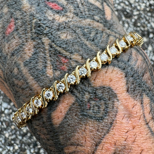 Vintage 2.5CTW Natural VS Diamond 14k Yellow Gold S-Link Tennis Bracelet (6.75”)