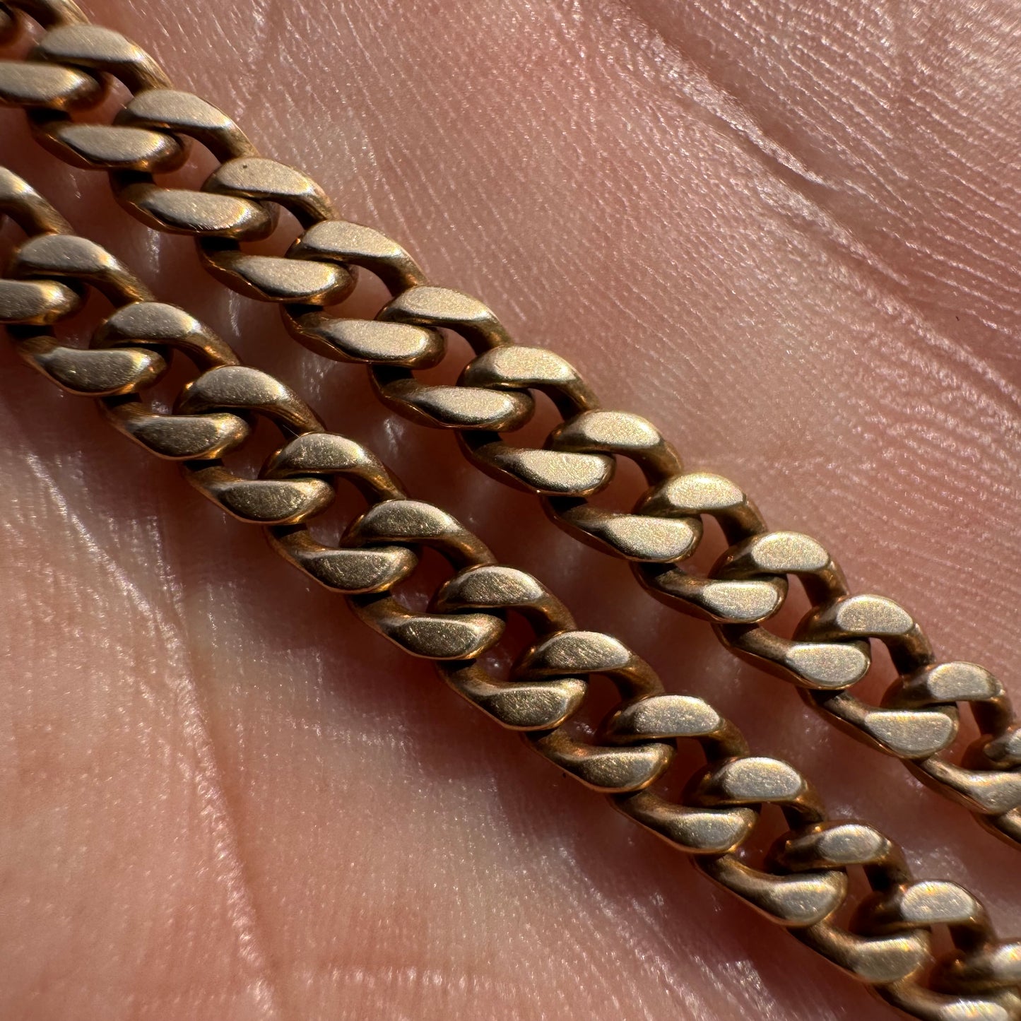 Antique Solid 14k Yellow Gold Cuban Curb Link Watch Chain Necklace (18”)