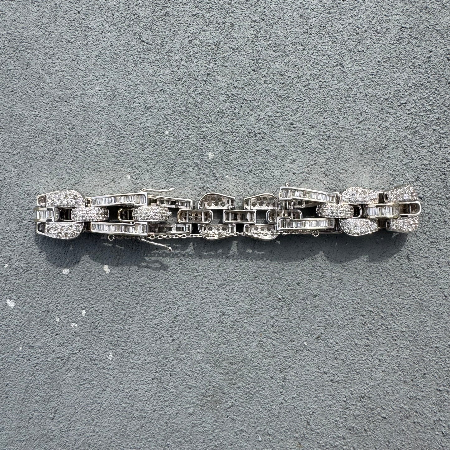 Art Deco Solid 18k White Gold Heavyweight 12.5ctw Natural Diamond Bracelet (8”)