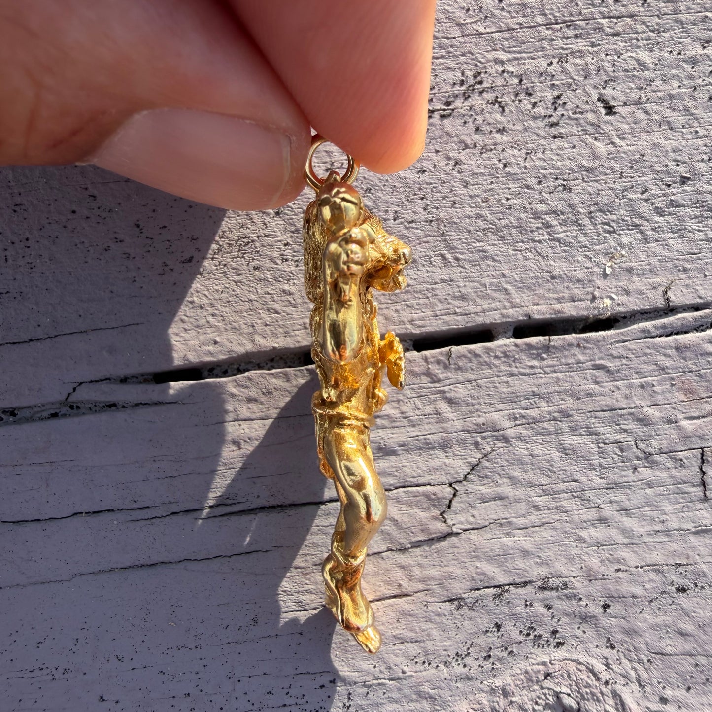 Vintage Solid 18k Yellow Gold Native American Wolf Kachina Pendant