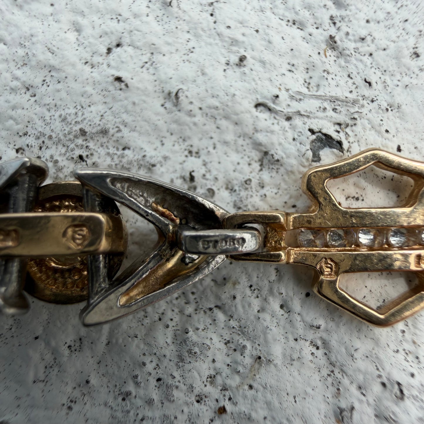 Vintage Solid 14k Yellow Gold .950 Platinum 1.25ctw Natural Diamond Harley-Davidson Bracelet (7”)