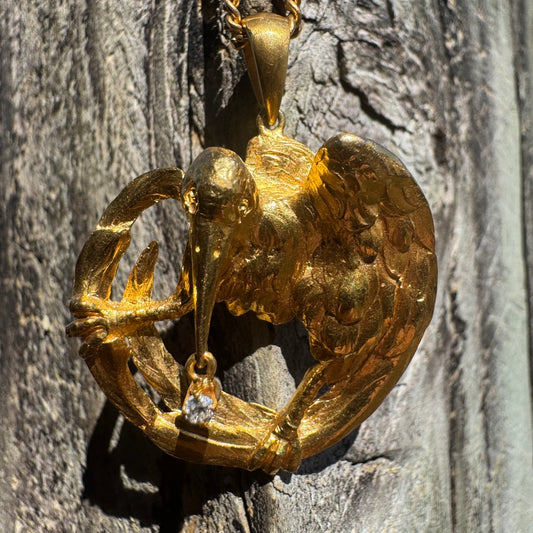 Antique Solid 19.1k Old Mine Cut Diamond Crow Pendant