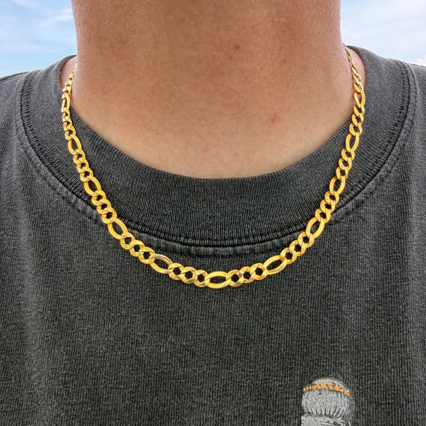 Vintage Solid 18k Yellow Gold Old School Figaro Link Necklace (18”)