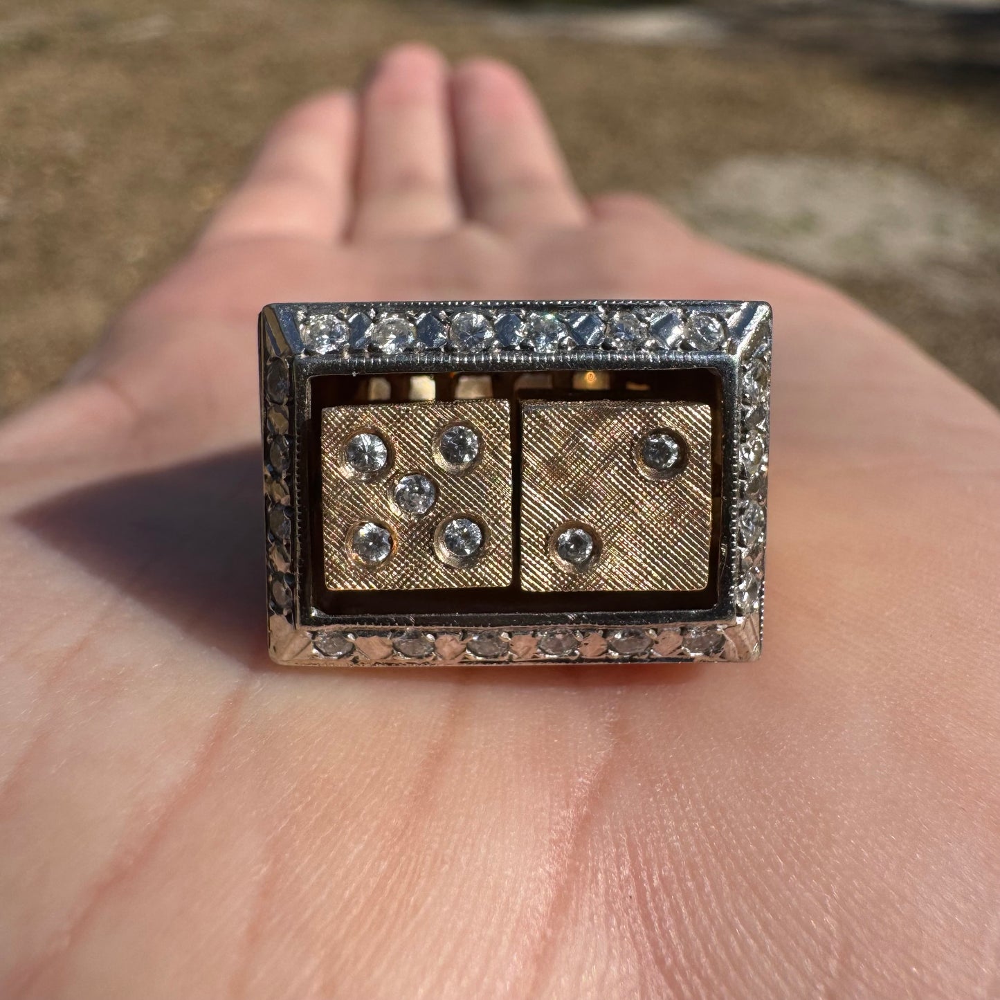 1970’s Custom Handcrafted Solid 14k Yellow Gold .50ctw Natural Diamond Spinning Dice Ring (8.25)