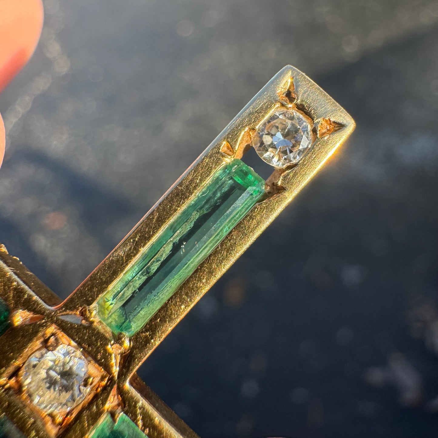 Vintage Solid 14k Yellow Gold 2.65ctw Natural Columbian Emerald And Diamond Cross Pendant