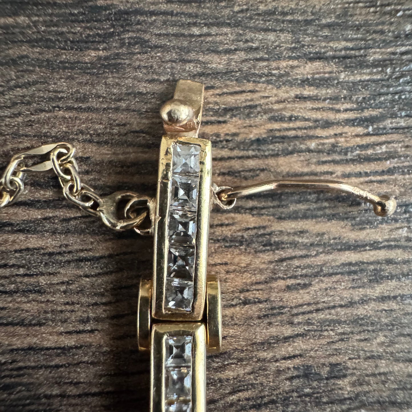 Vintage Custom Hand Crafted Solid 18k Yellow Gold 3.5CTW Natural Princess Cut Diamond Bracelet (6.5”)