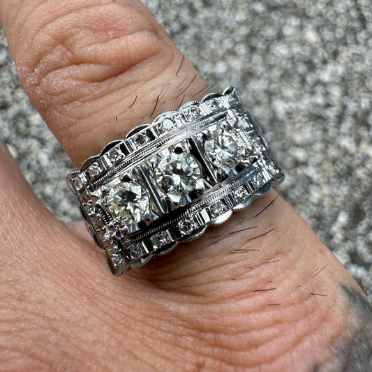 Circa 1930’s-1950’s 14k White Gold .95CTW VS Clarity Natural Diamond Art Deco Ring (5.25)