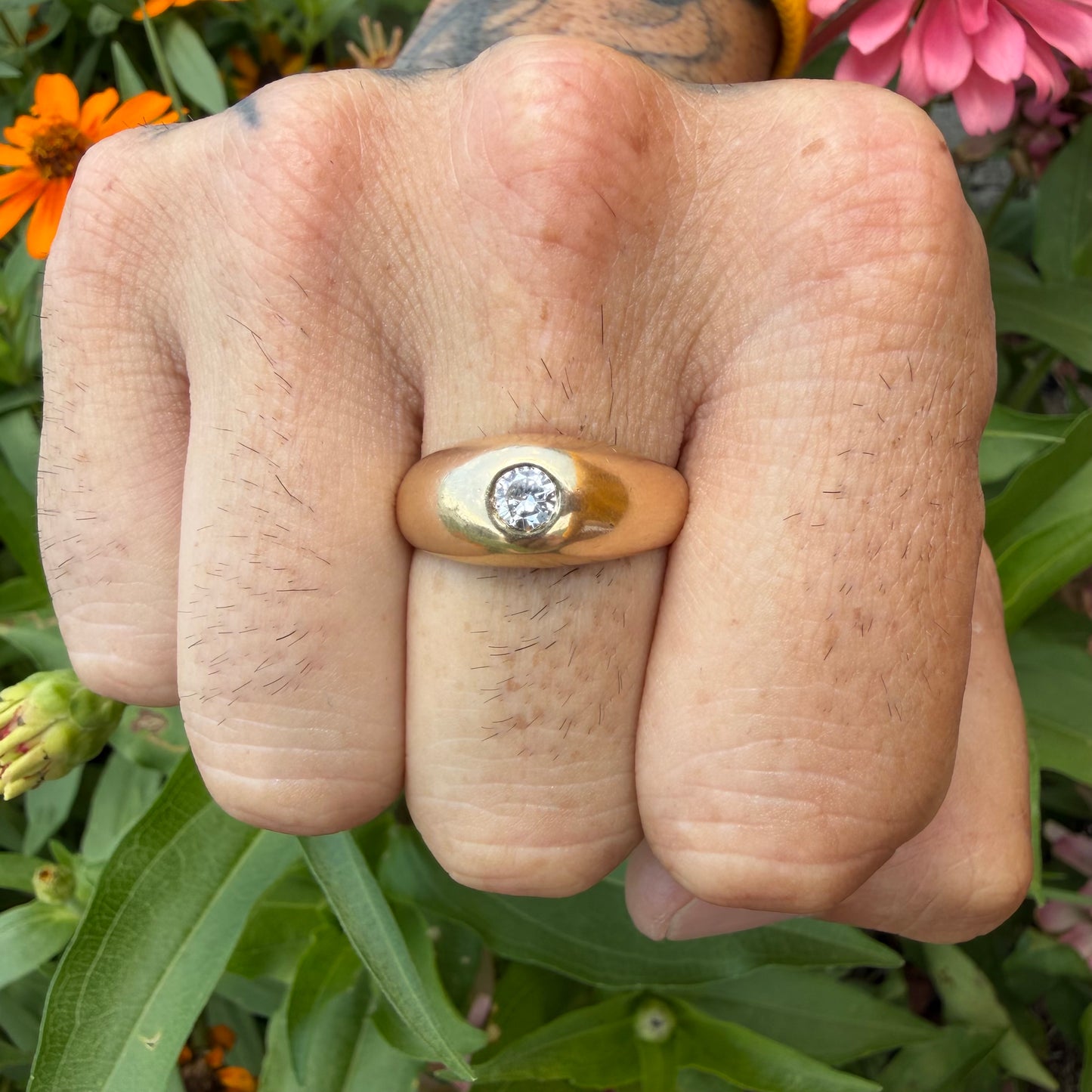 Mid-Century Solid 14k Yellow Gold .45ct Natural VS Diamond Rub Over Gypsy Ring (10)