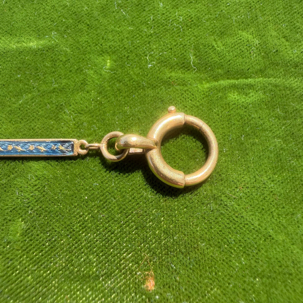 Victorian French 18k Yellow Gold Guilloche Enameled Watch Chain Cigar Cutter Fob Necklace Set (14”)