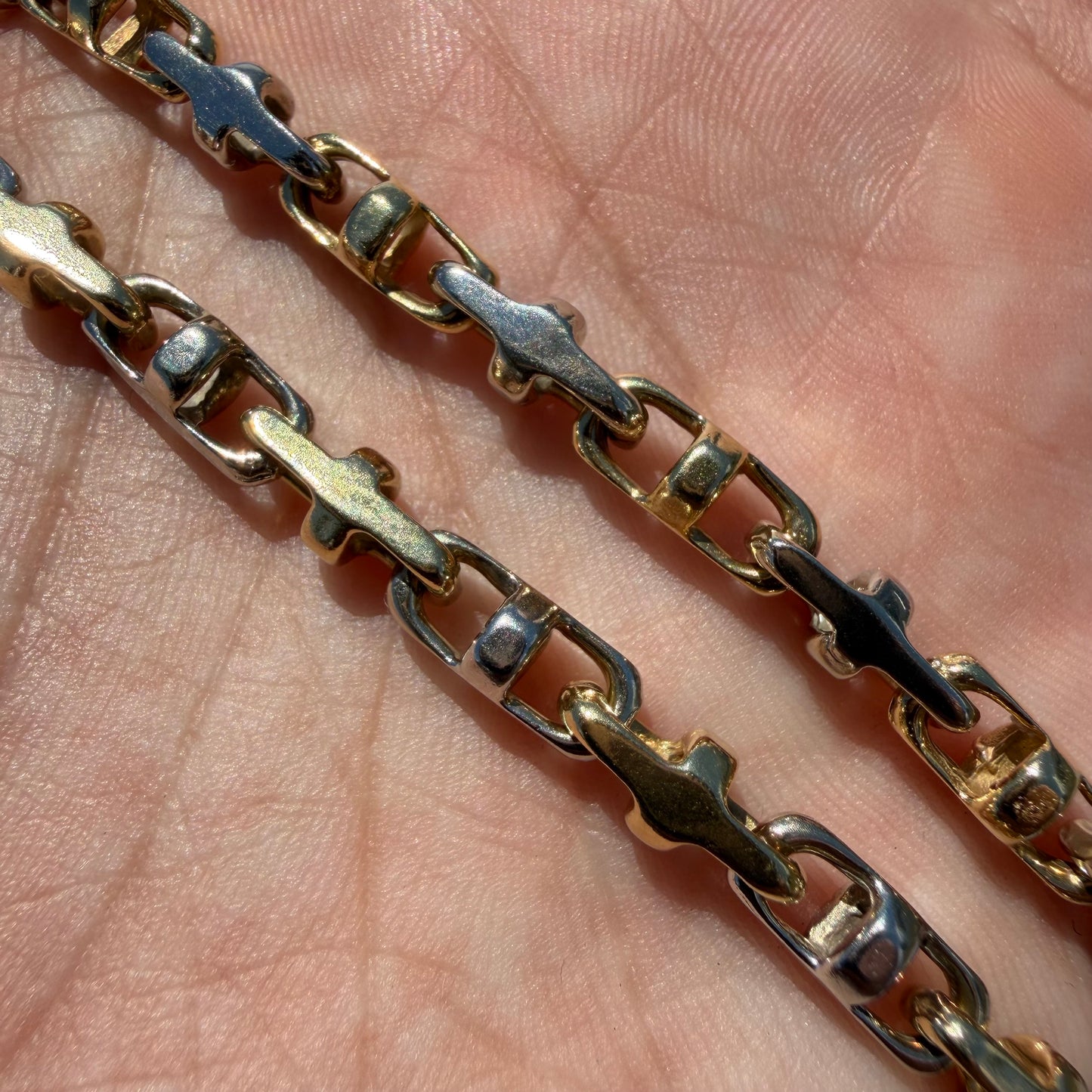 1980’s Solid 14k Two-Tone Yellow & White Gold Fancy Chaine D’ Ancre Mariner Link Necklace (22.5”)