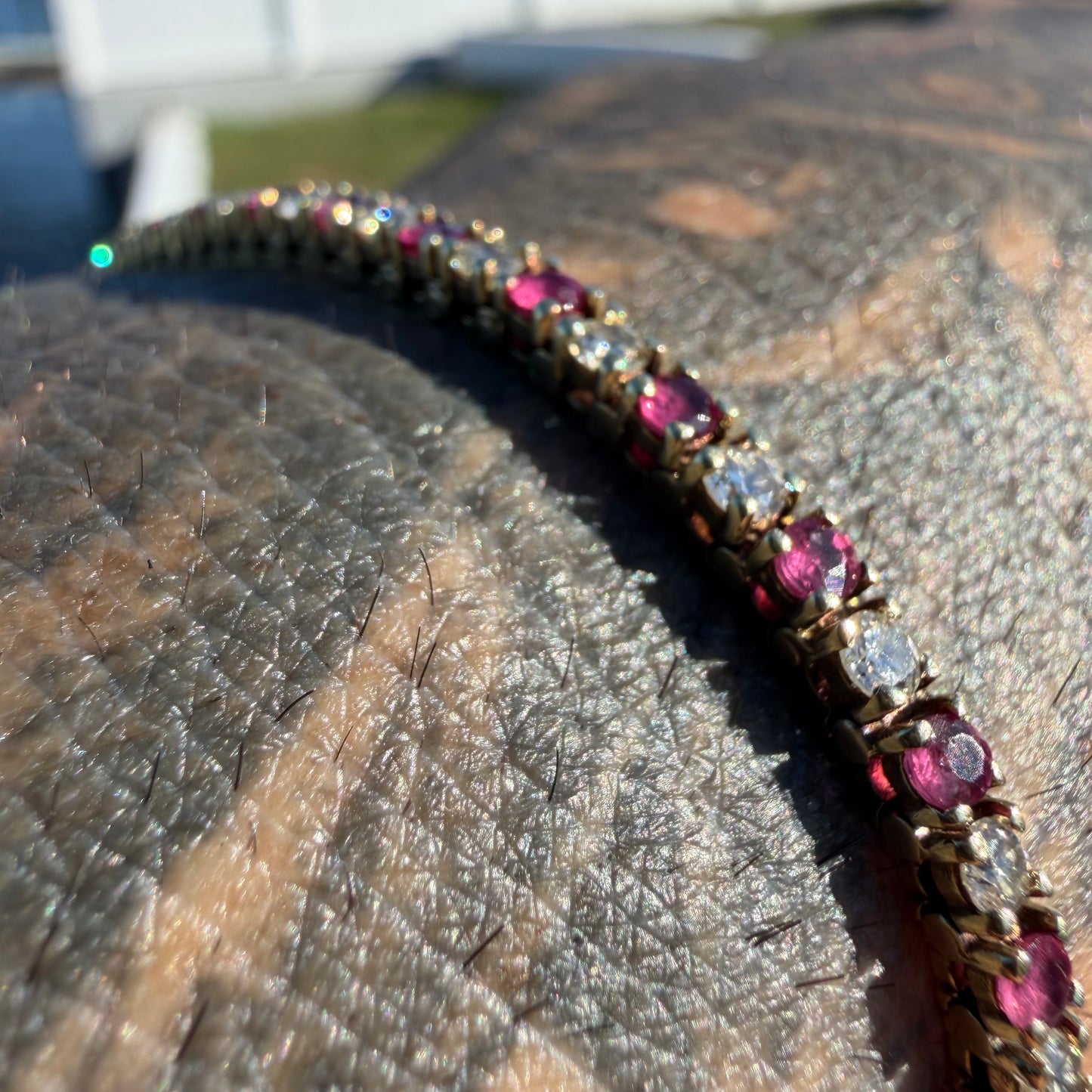 Vintage Solid 14k Yellow Gold 3.0ctw Natural Diamond And Ruby Tennis Bracelet (6.5”)
