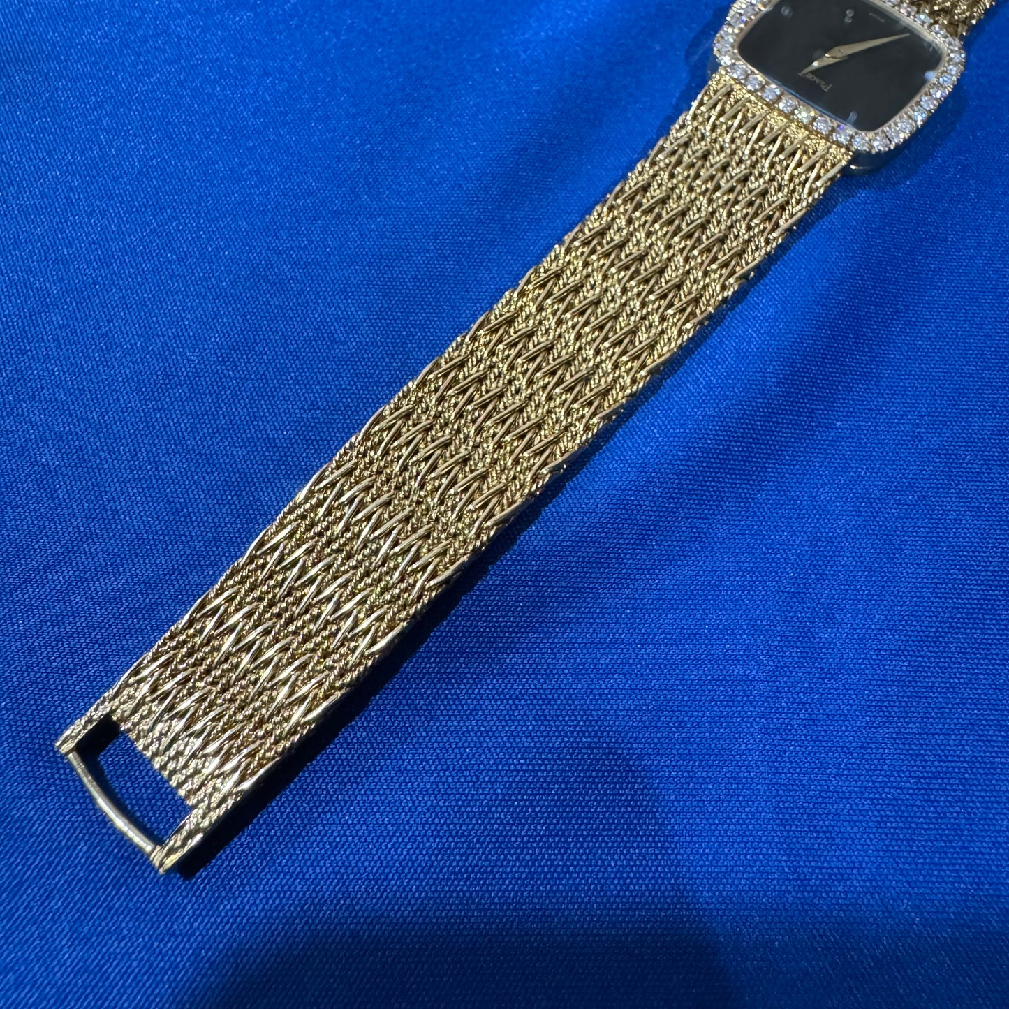 Late 1970’s/Early 1980’s Piaget Solid 18k Yellow Gold Factory Diamond Bezel Falcons Eye Stone Dial 9908 D11 Watch (7.5”)