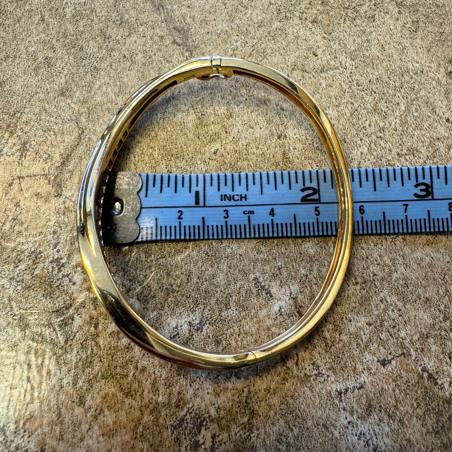Vintage Solid 14k Yellow Gold Natural Diamond And Ruby Bangle Bracelet