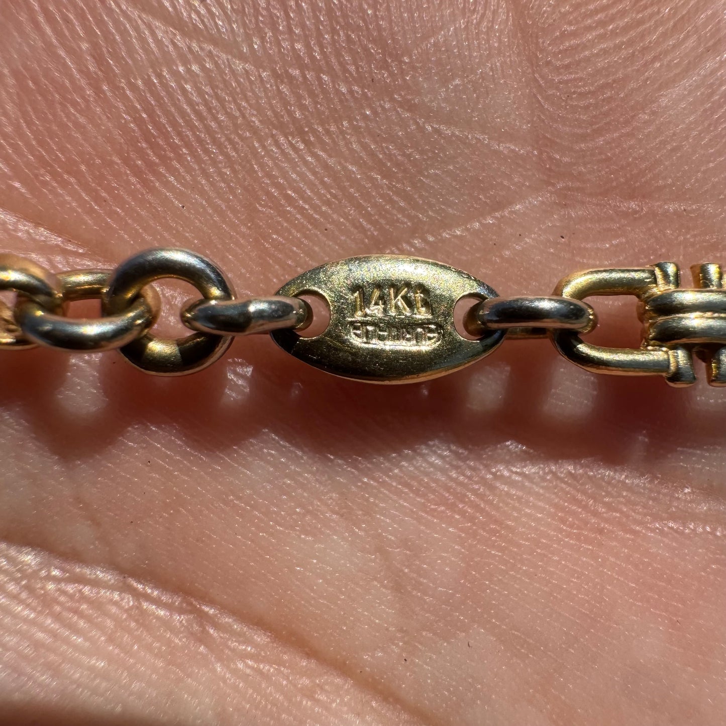 Vintage Auritalia Designer Made Solid 14k Yellow Gold Horsebit Link Necklace (18.5”)