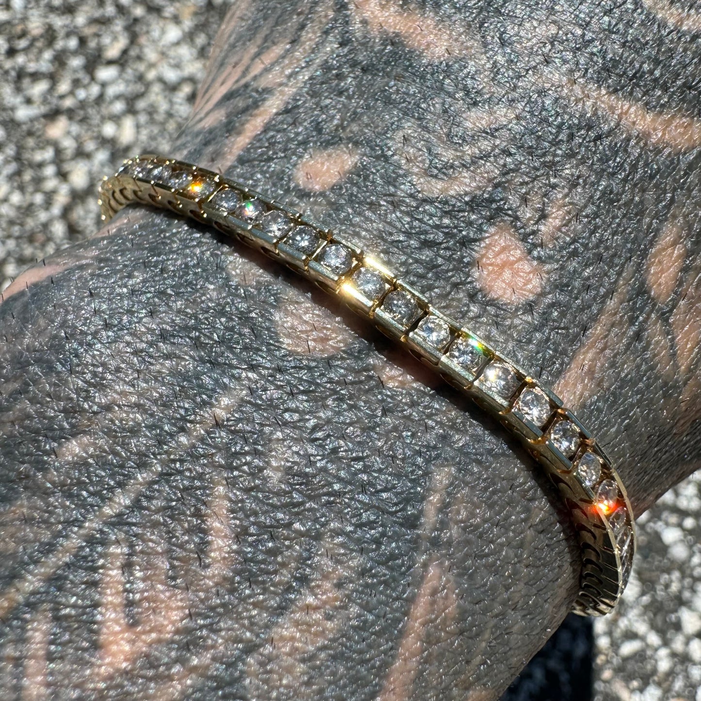 Vintage 14k Yellow Gold 4.13CTW Natural Channel Set Diamond Tennis Bracelet (6.65”)