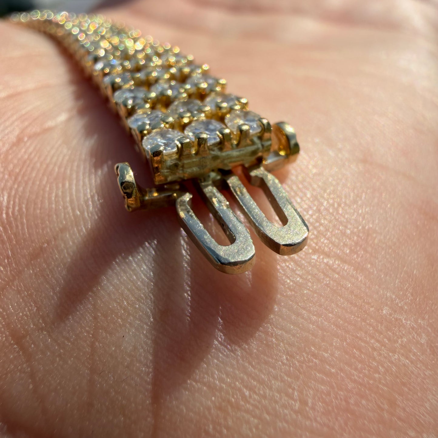 Vintage Solid 14k Yellow Gold 8.85ctw Natural Diamond 3 Row Tennis Bracelet (7.5”)