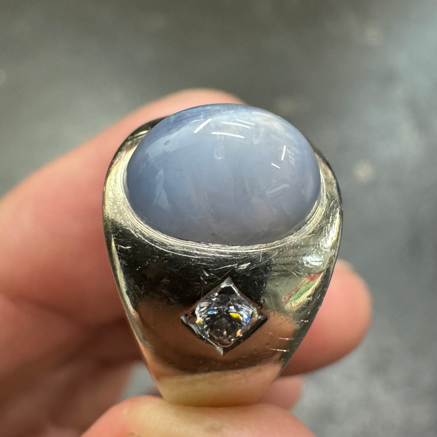 Vintage 14k White Gold Natural 3.00CT Star Sapphire .20CTW Diamond Trilogy Ring (8)