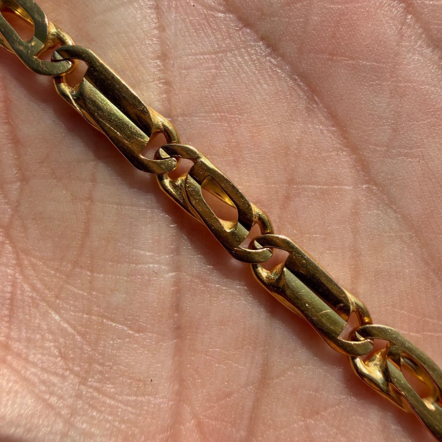 Vintage Solid 18k Yellow Italian Gold Tigers Eye Mariner Link Bracelet (8”)