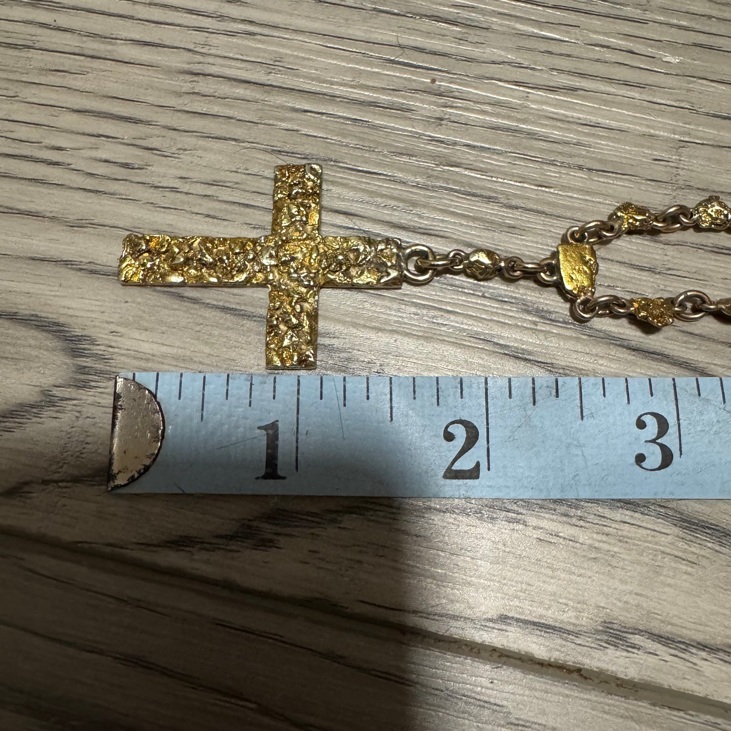 1890’s Yukon Gold Rush Era Natural Raw 20k Gold Nugget Cross Fob Watch Chain Necklace (16.5”)