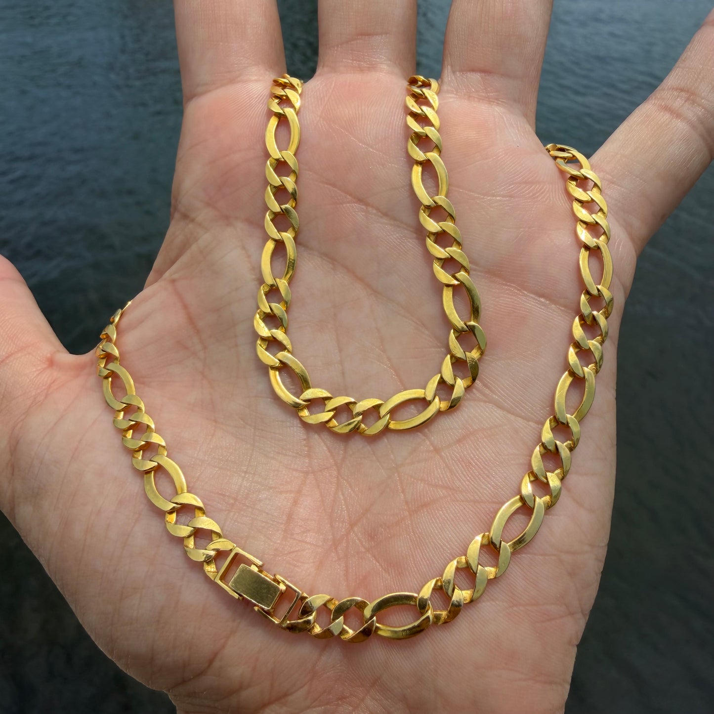Vintage Solid 18k Yellow Gold Old School Figaro Link Necklace (18”)