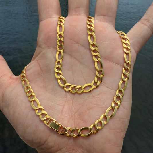 Vintage Solid 18k Yellow Gold Old School Figaro Link Necklace (18”)