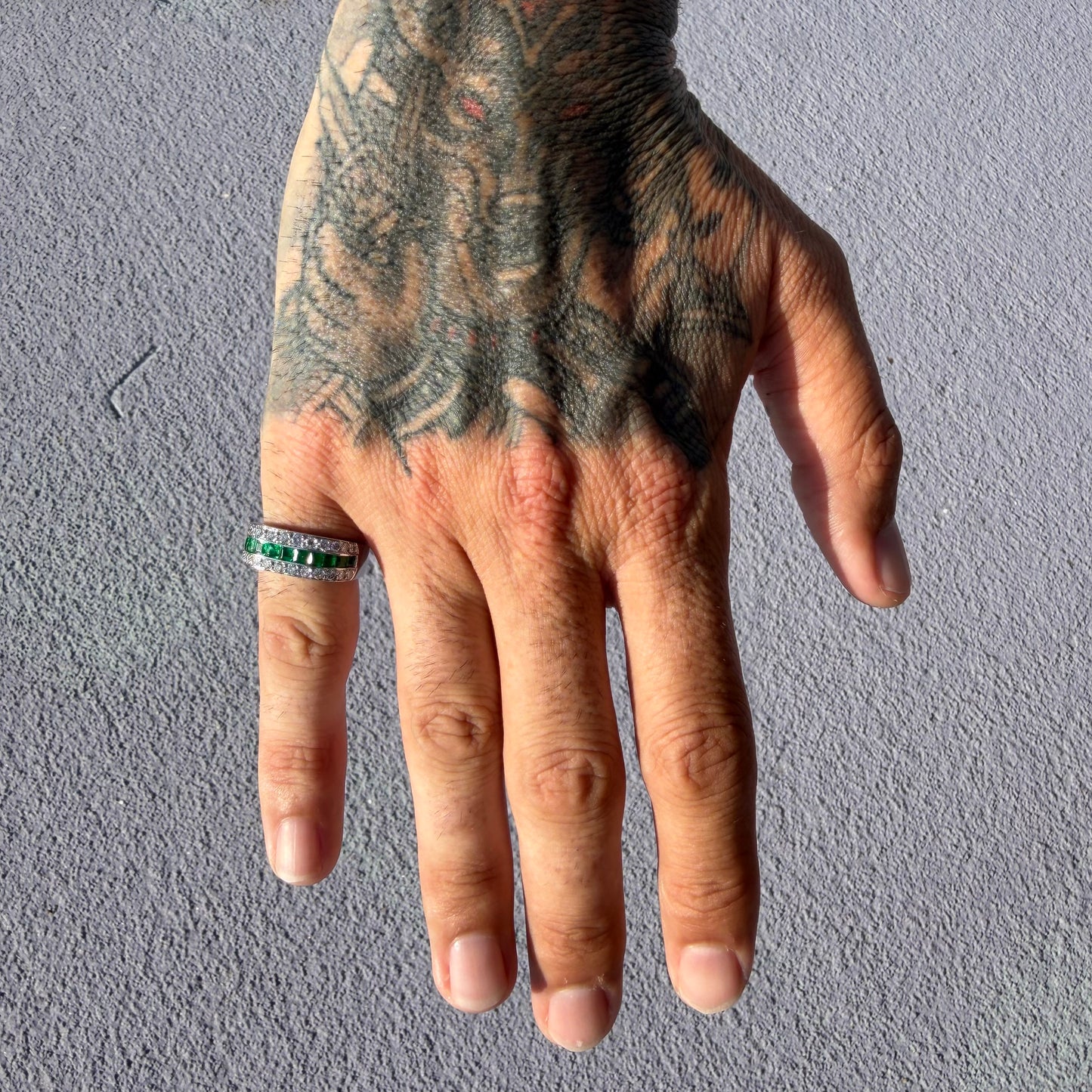 1980’s New Old Stock Solid Platinum 2.5ctw Natural Colombian Emerald and VS Diamond Ring (7.75)
