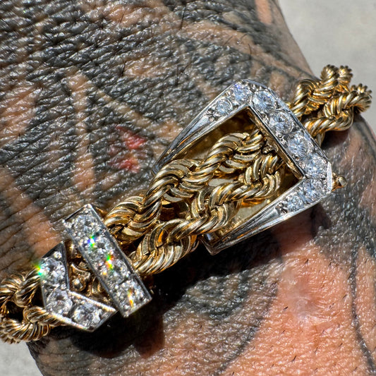 Circa 1970’s Solid 14k Yellow Gold .75ctw Natural Diamond Double Rope Belt Bracelet (Fits 5”-7”)